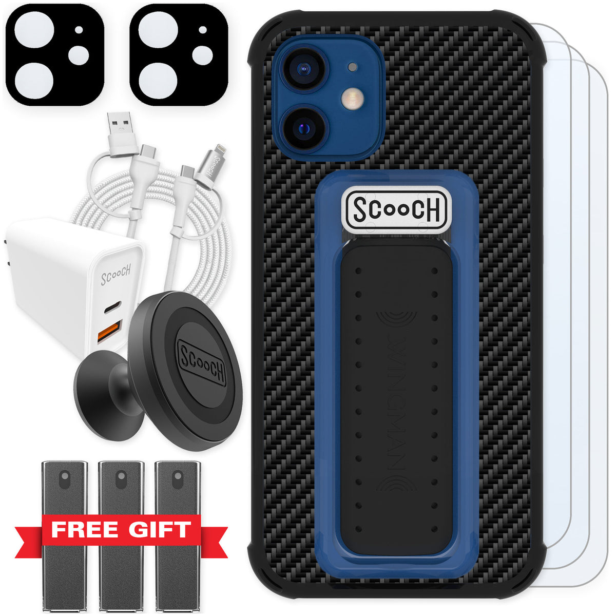 Scooch Wingman Carbon Fiber for iPhone 12 mini — Ultimate Bundle