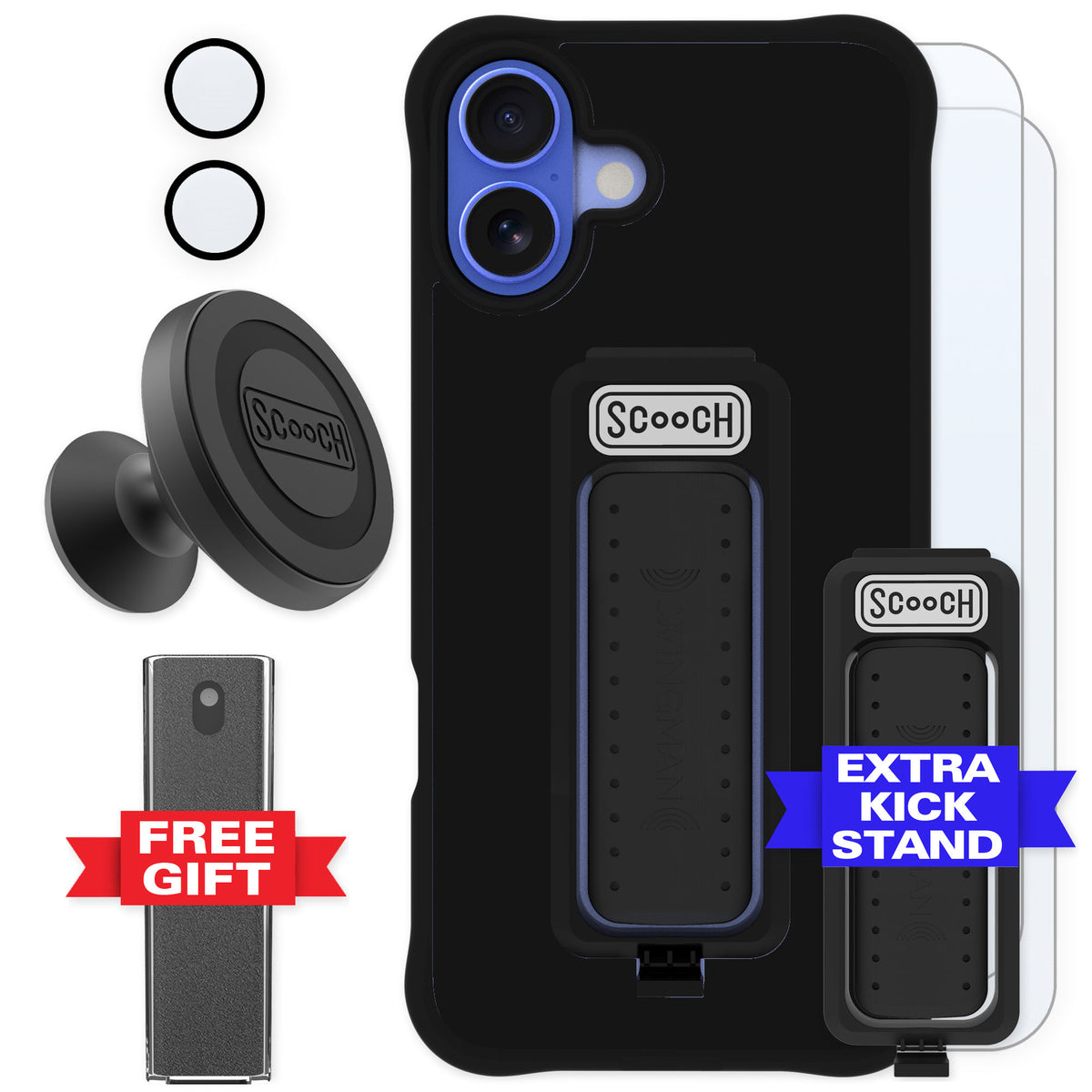 Scooch Wingman Black for iPhone 16 Plus — Defender Bundle