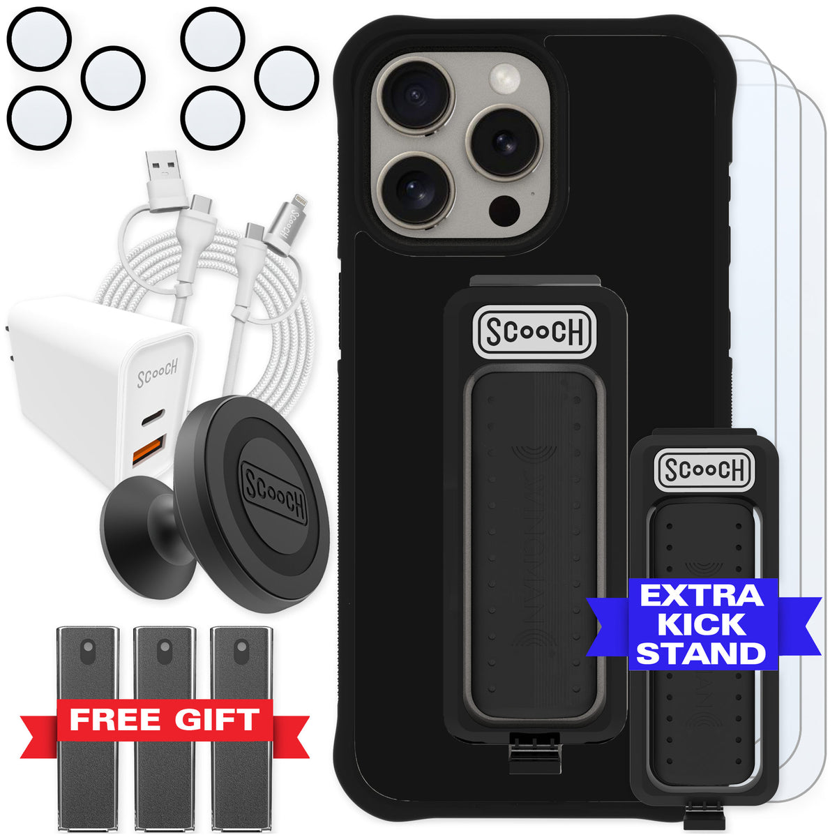 Scooch Wingman Black for iPhone 15 Pro Max — Ultimate Bundle