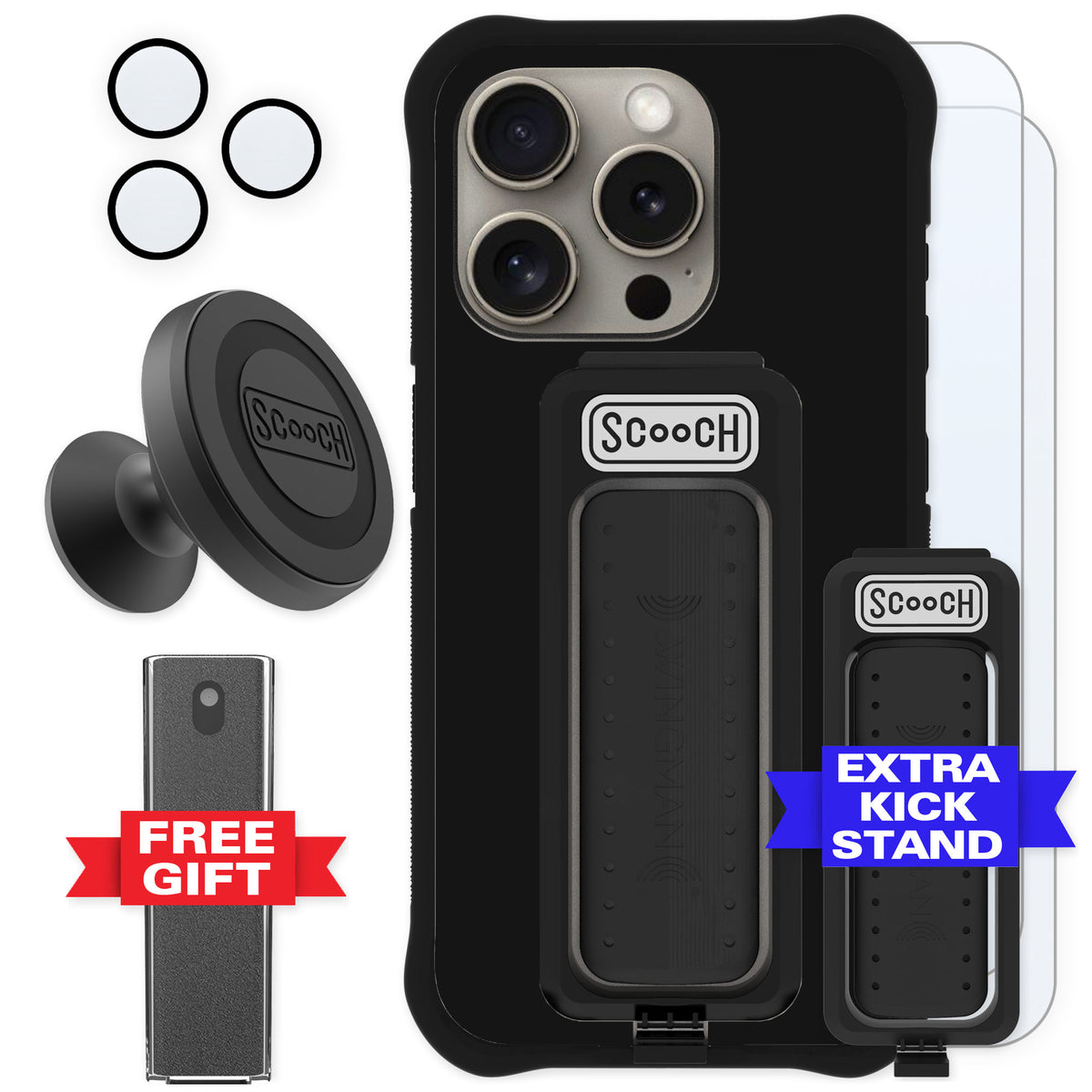 Scooch Wingman Black for iPhone 15 Pro — Defender Bundle