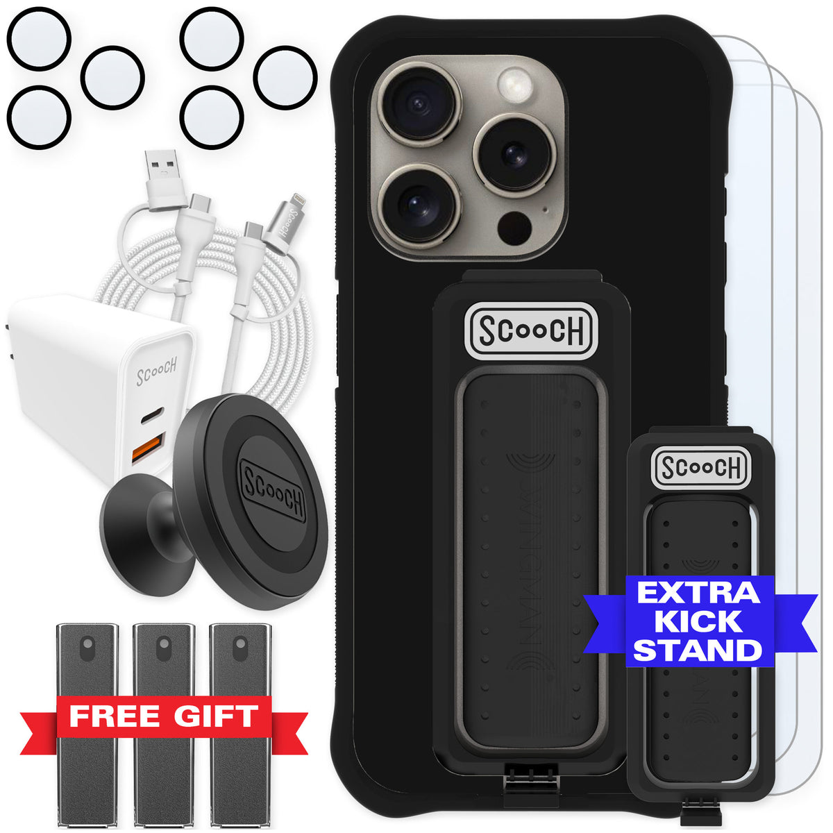 Scooch Wingman Black for iPhone 15 Pro — Ultimate Bundle