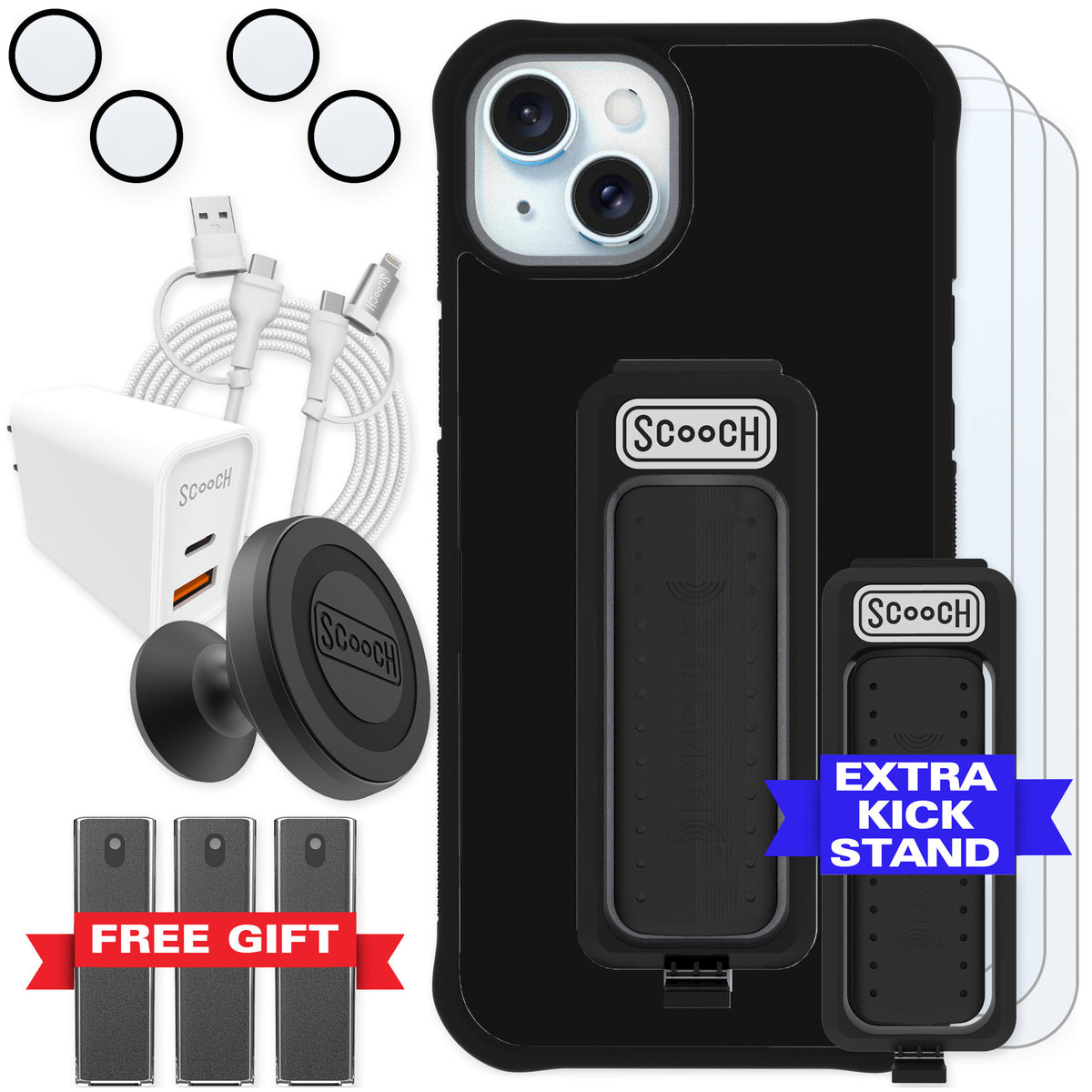 Scooch Wingman Black for iPhone 14 Plus — Ultimate Bundle