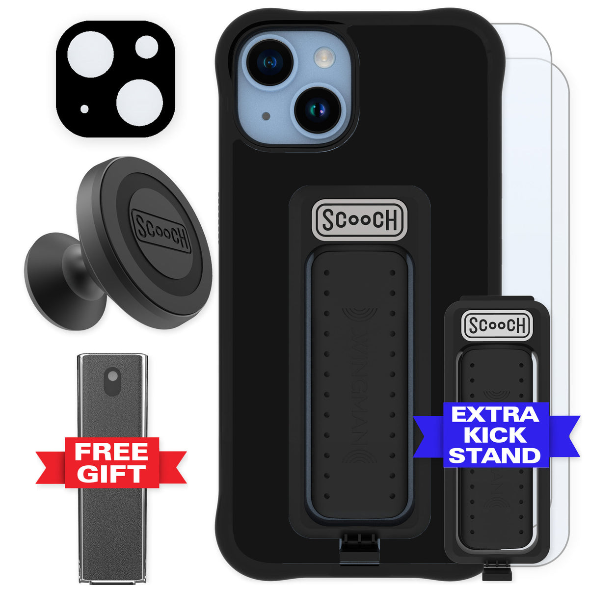 Scooch Wingman Black for iPhone 14 — Defender Bundle