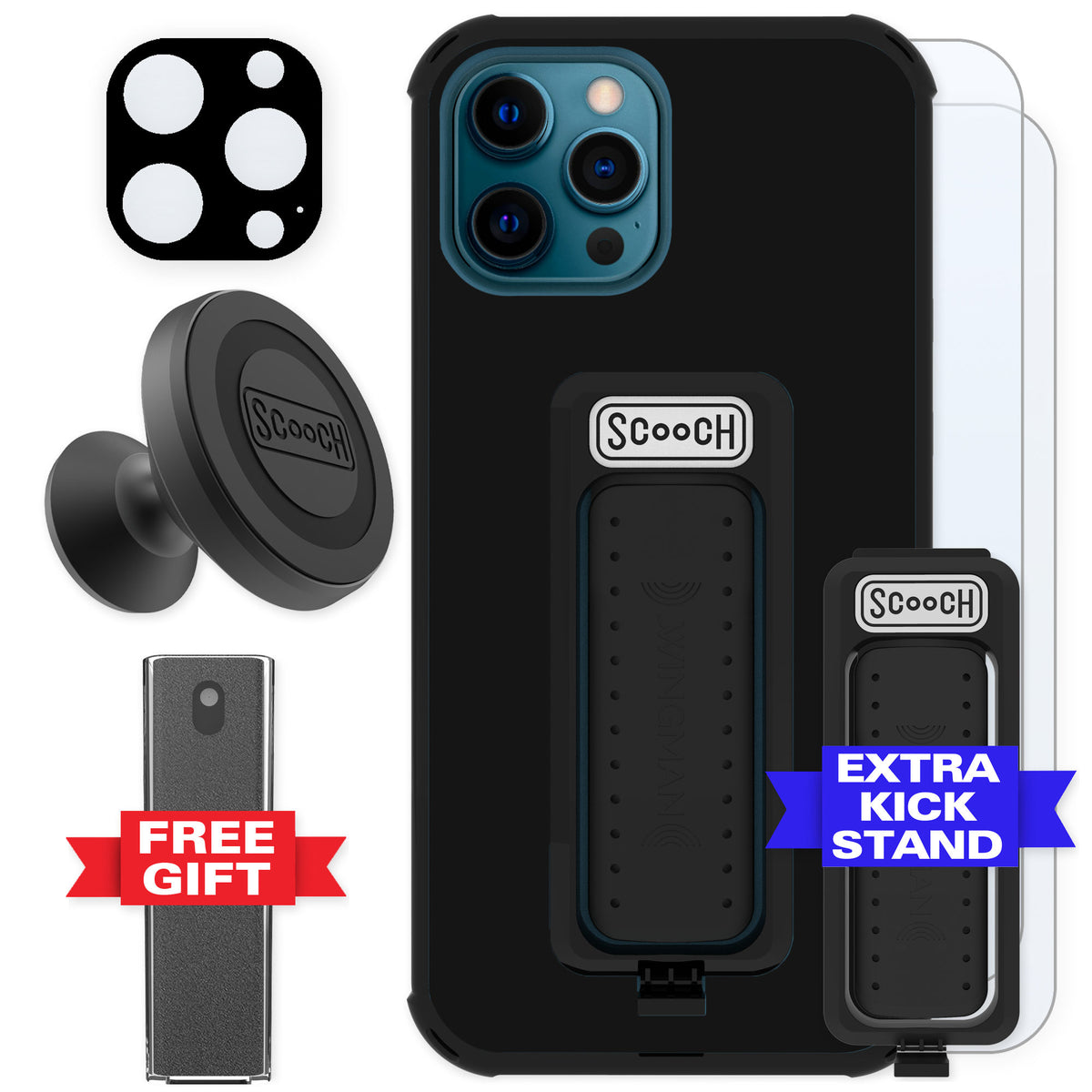 Scooch Wingman Black for iPhone 12 Pro Max — Defender Bundle
