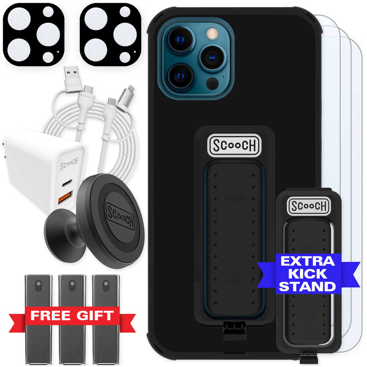 Scooch Wingman Black for iPhone 12 Pro Max — Ultimate Bundle