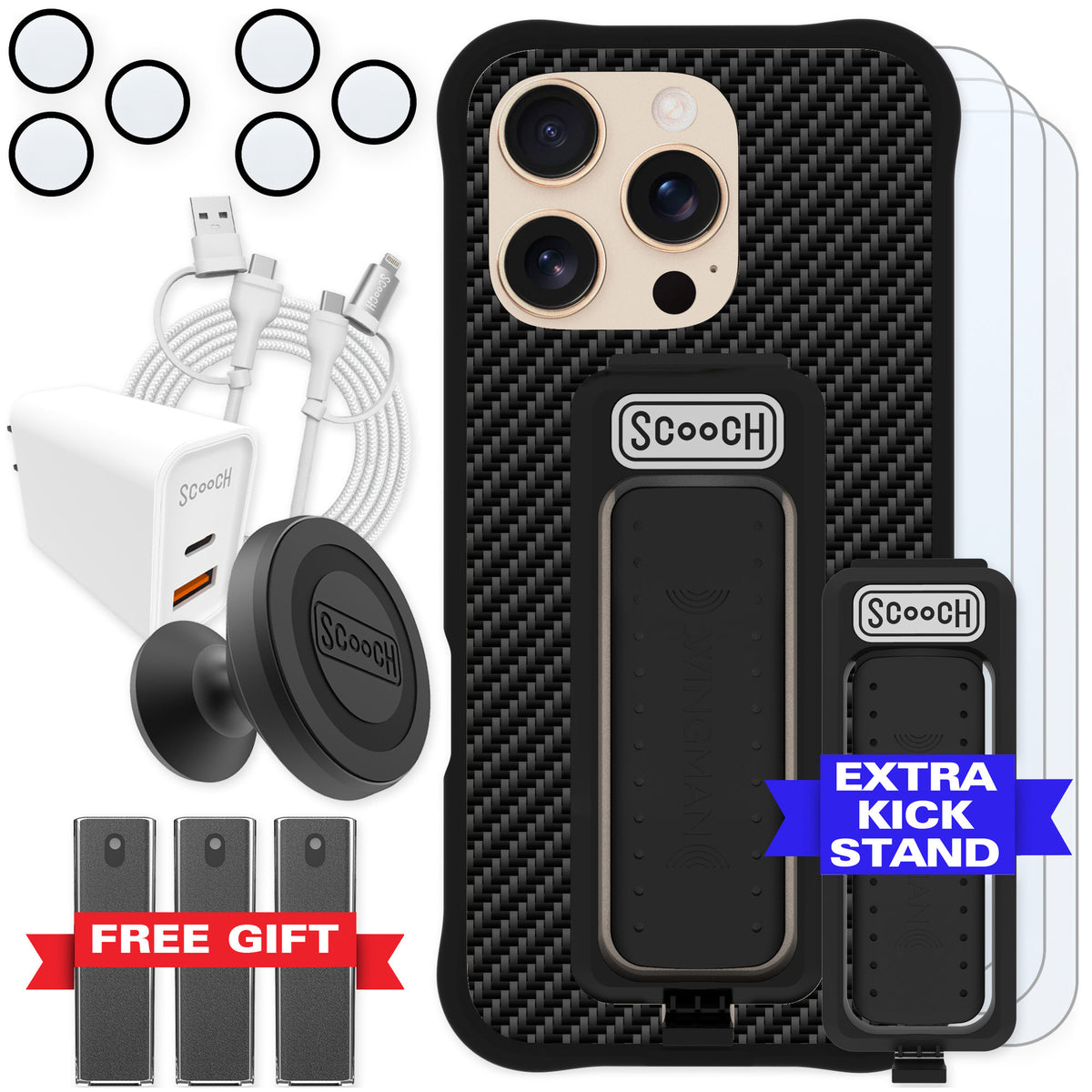 Scooch Wingman Carbon Fiber for iPhone 16 Pro — Ultimate Bundle