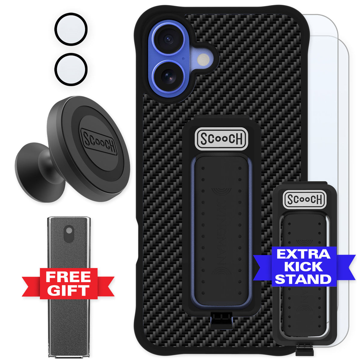 Scooch Wingman Carbon Fiber for iPhone 16 Plus — Defender Bundle