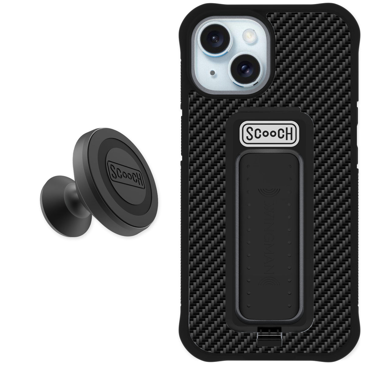 Scooch Wingman Carbon Fiber for iPhone 15 — Starter Bundle