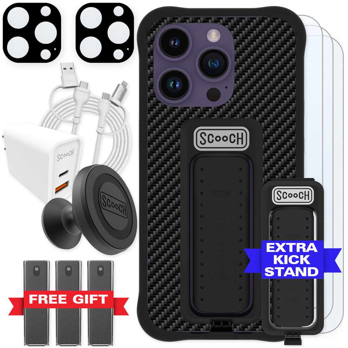 Scooch Wingman Carbon Fiber for iPhone 14 Pro — Ultimate Bundle