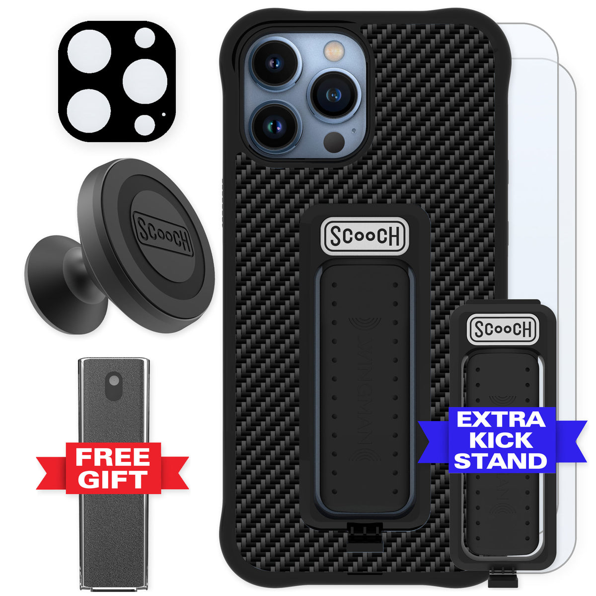 Scooch Wingman Carbon Fiber for iPhone 13 Pro Max — Defender Bundle