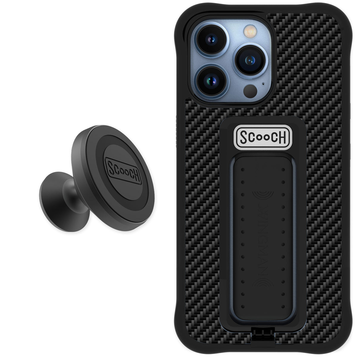 Scooch Wingman Carbon Fiber for iPhone 13 Pro — Starter Bundle