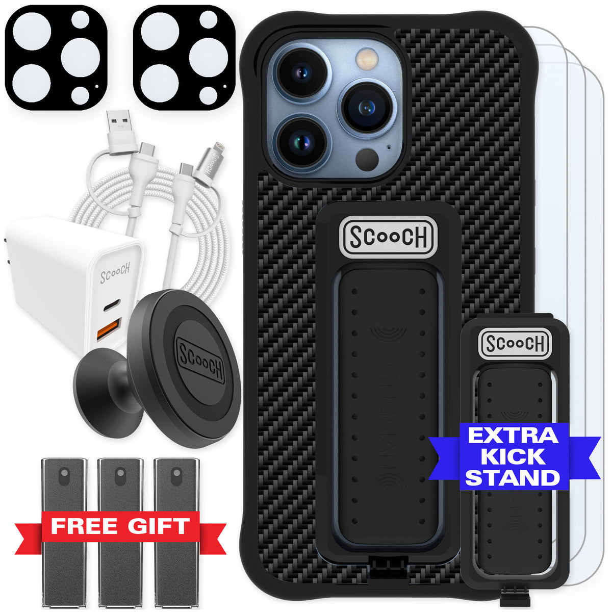 Scooch Wingman Carbon Fiber for iPhone 13 Pro — Ultimate Bundle