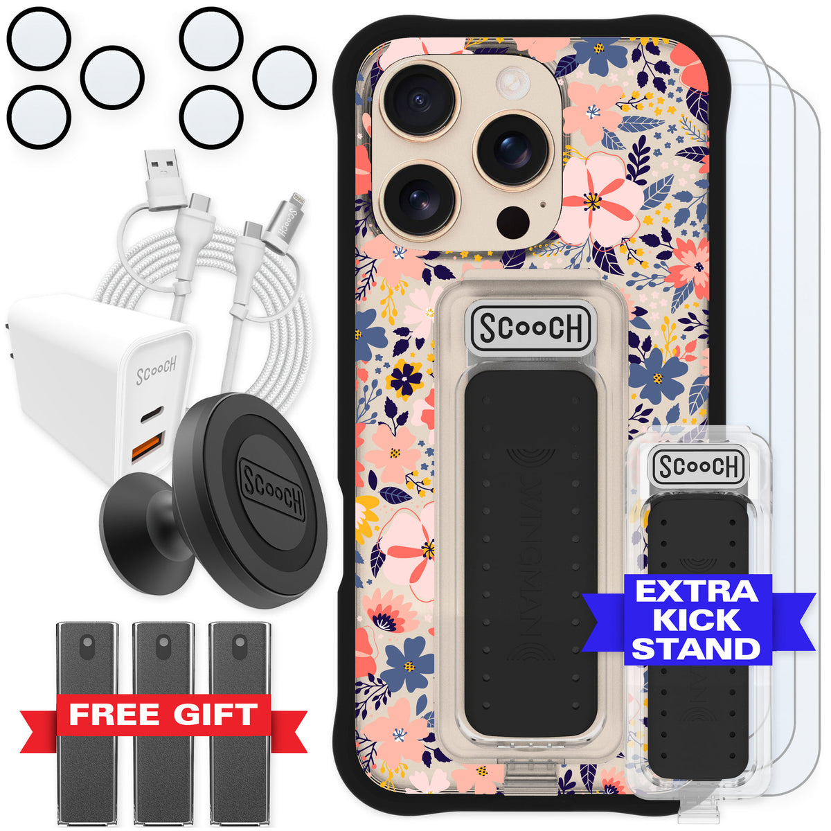 Scooch Wingman Wildflowers for iPhone 16 Pro — Ultimate Bundle
