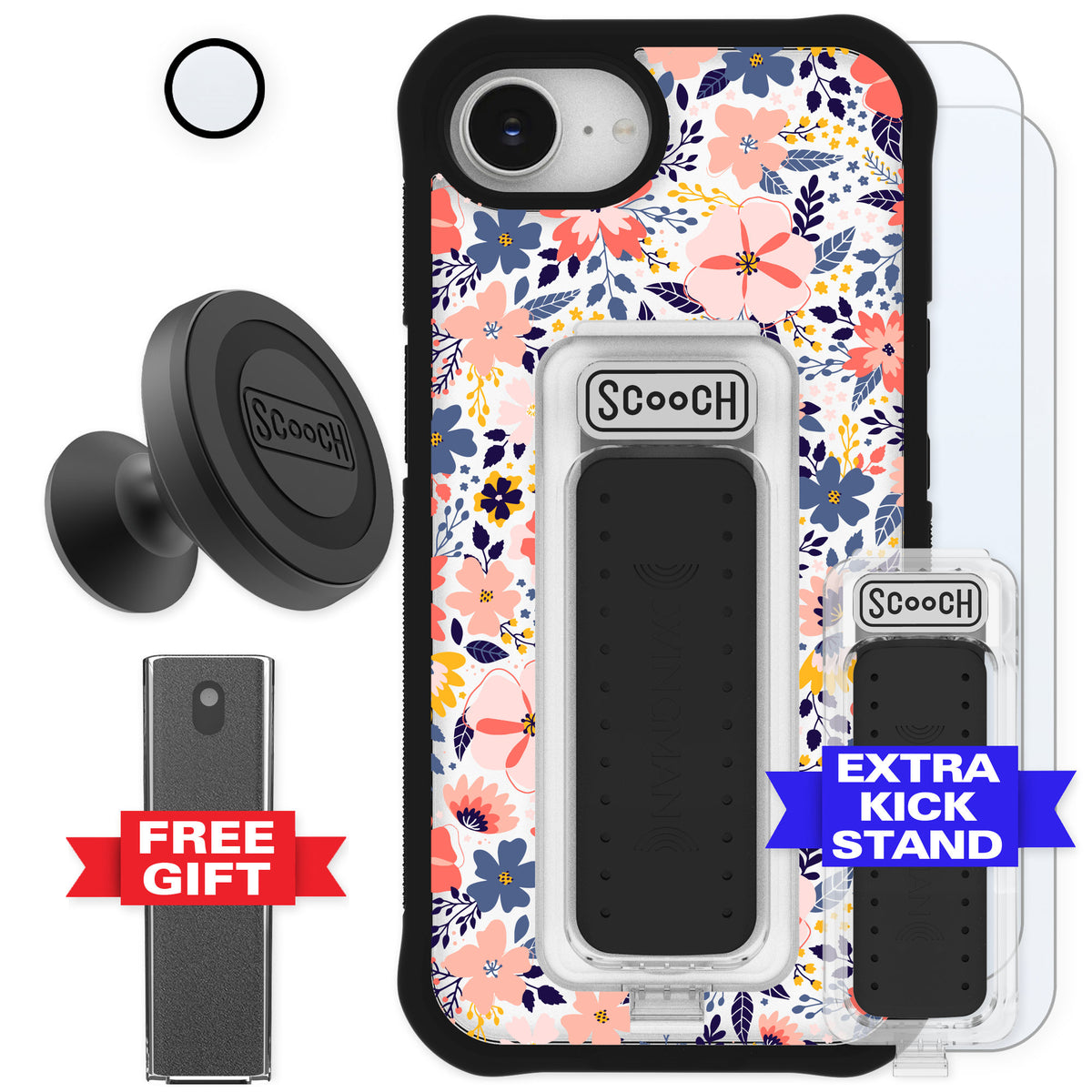 Scooch Wingman Wildflowers for iPhone 16e — Defender Bundle
