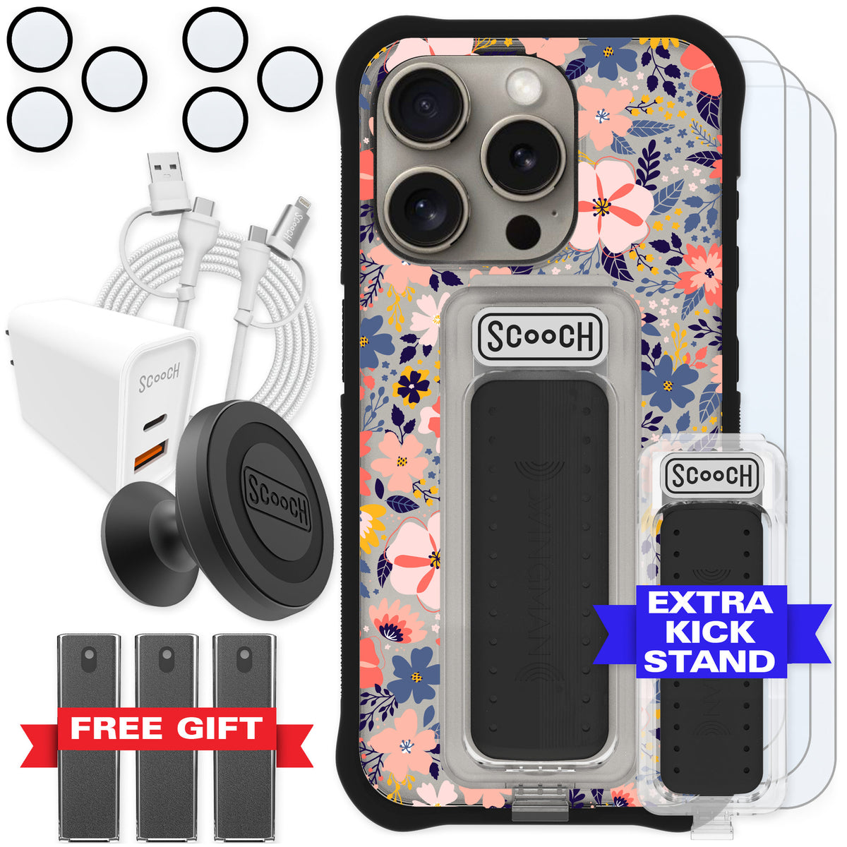 Scooch Wingman Wildflowers for iPhone 15 Pro — Ultimate Bundle