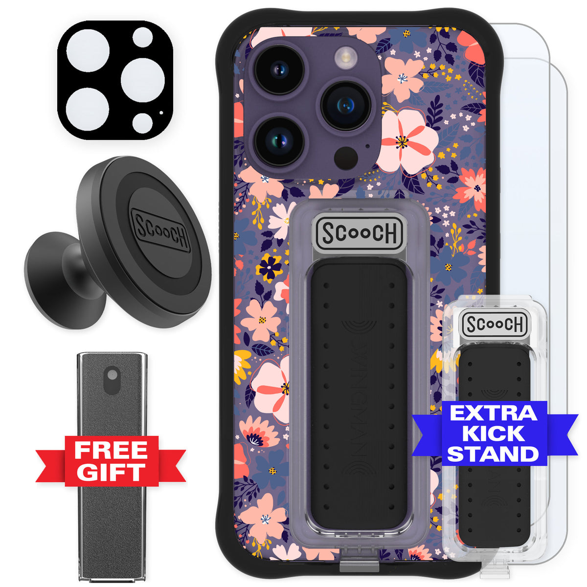 Scooch Wingman Wildflowers for iPhone 14 Pro — Defender Bundle