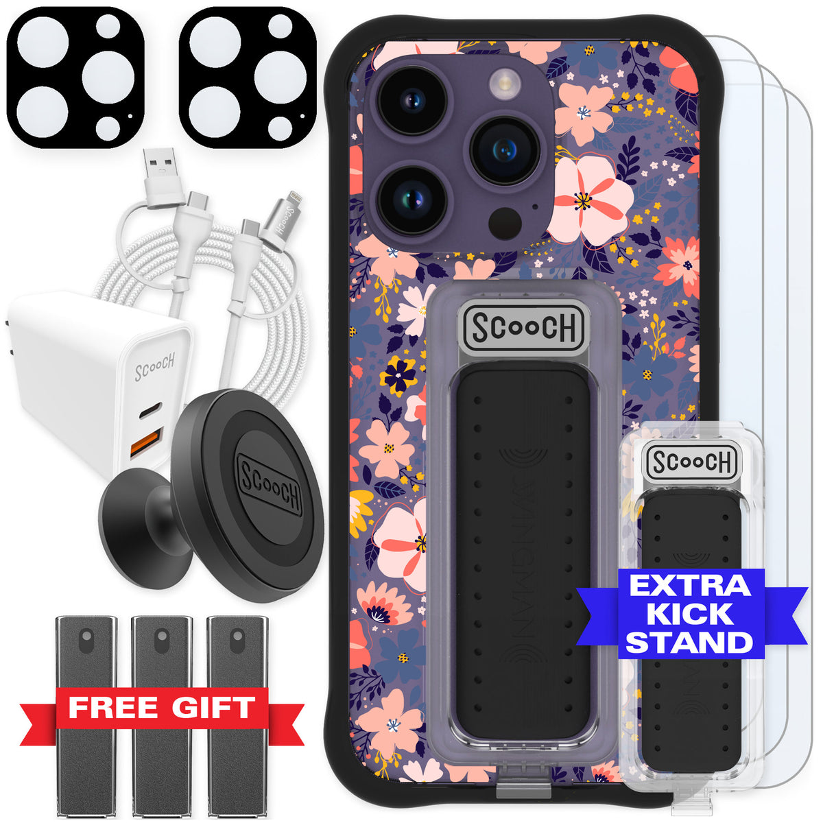 Scooch Wingman Wildflowers for iPhone 14 Pro — Ultimate Bundle