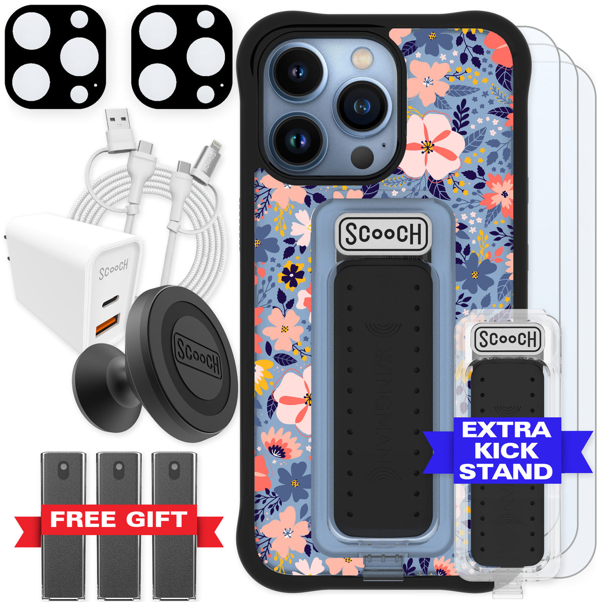Scooch Wingman Wildflowers for iPhone 13 Pro — Ultimate Bundle