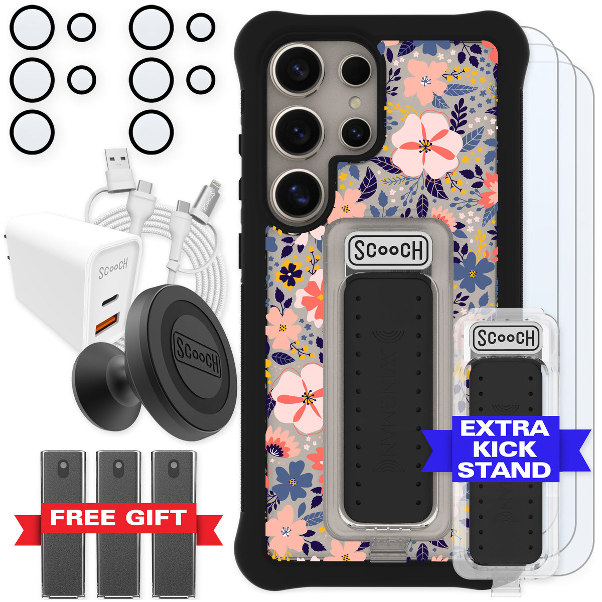 Scooch Wingman Wildflowers for Galaxy S24 Ultra — Ultimate Bundle