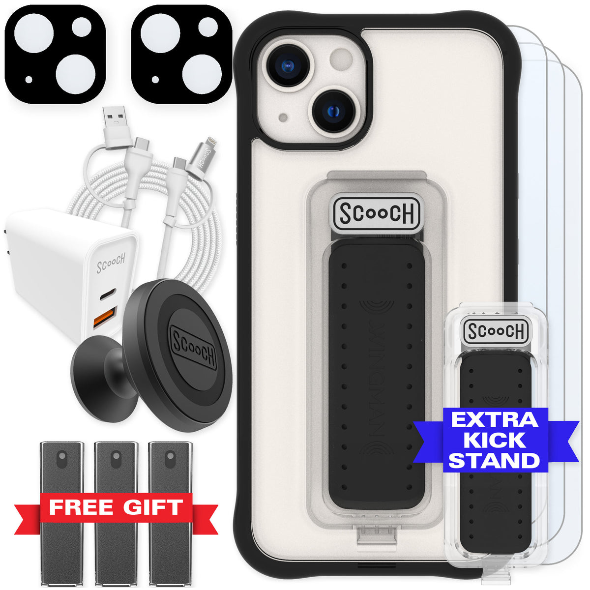 Scooch Wingman Tuxedo Clear for iPhone 13 — Ultimate Bundle