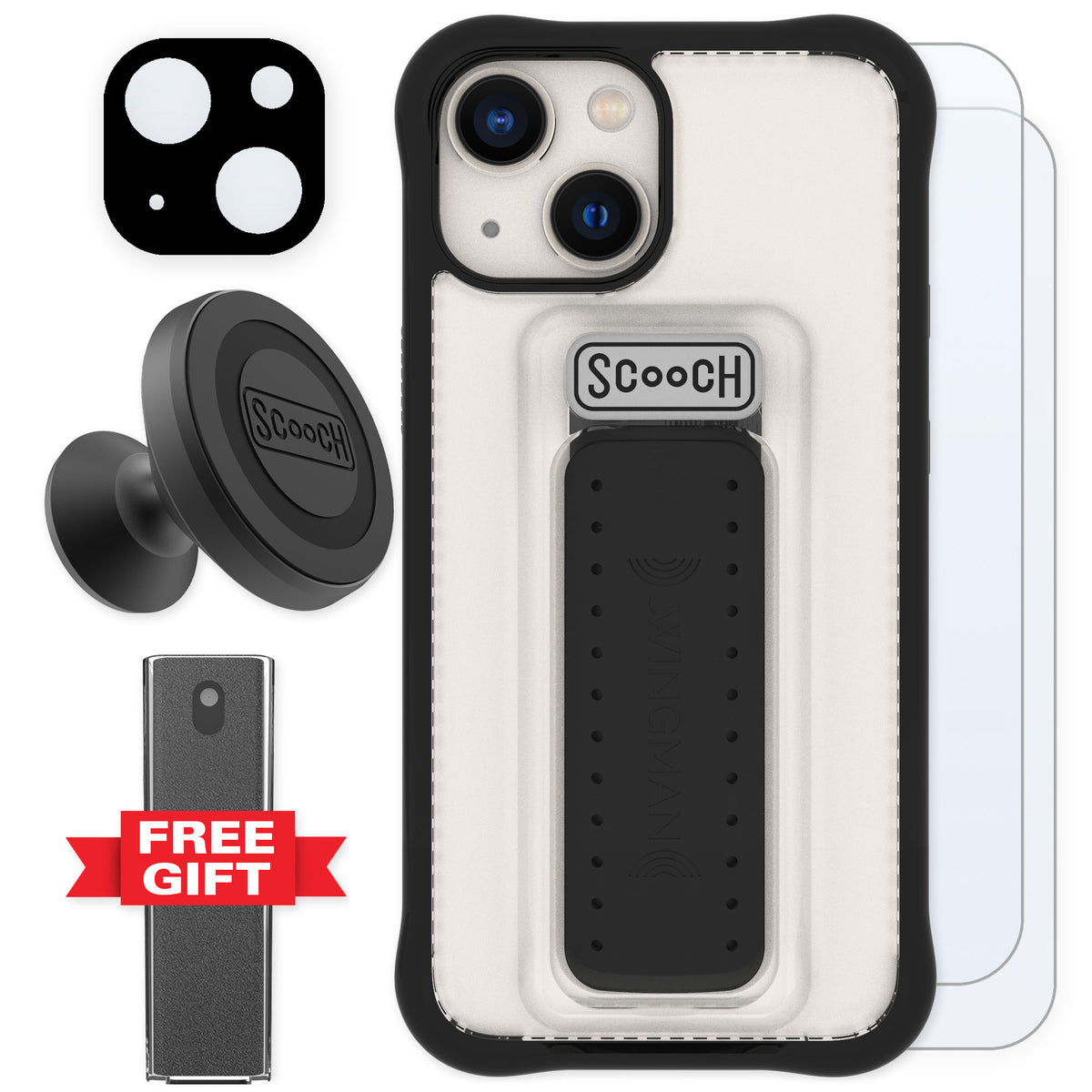 Scooch Wingman Tuxedo Clear for iPhone 13 mini — Defender Bundle