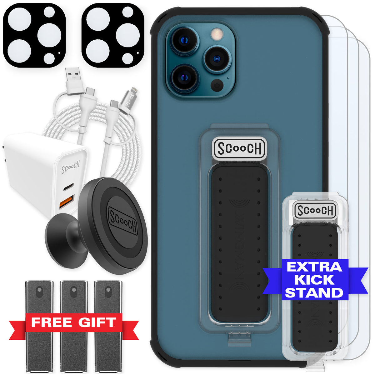 Scooch Wingman Tuxedo Clear for iPhone 12 Pro — Ultimate Bundle