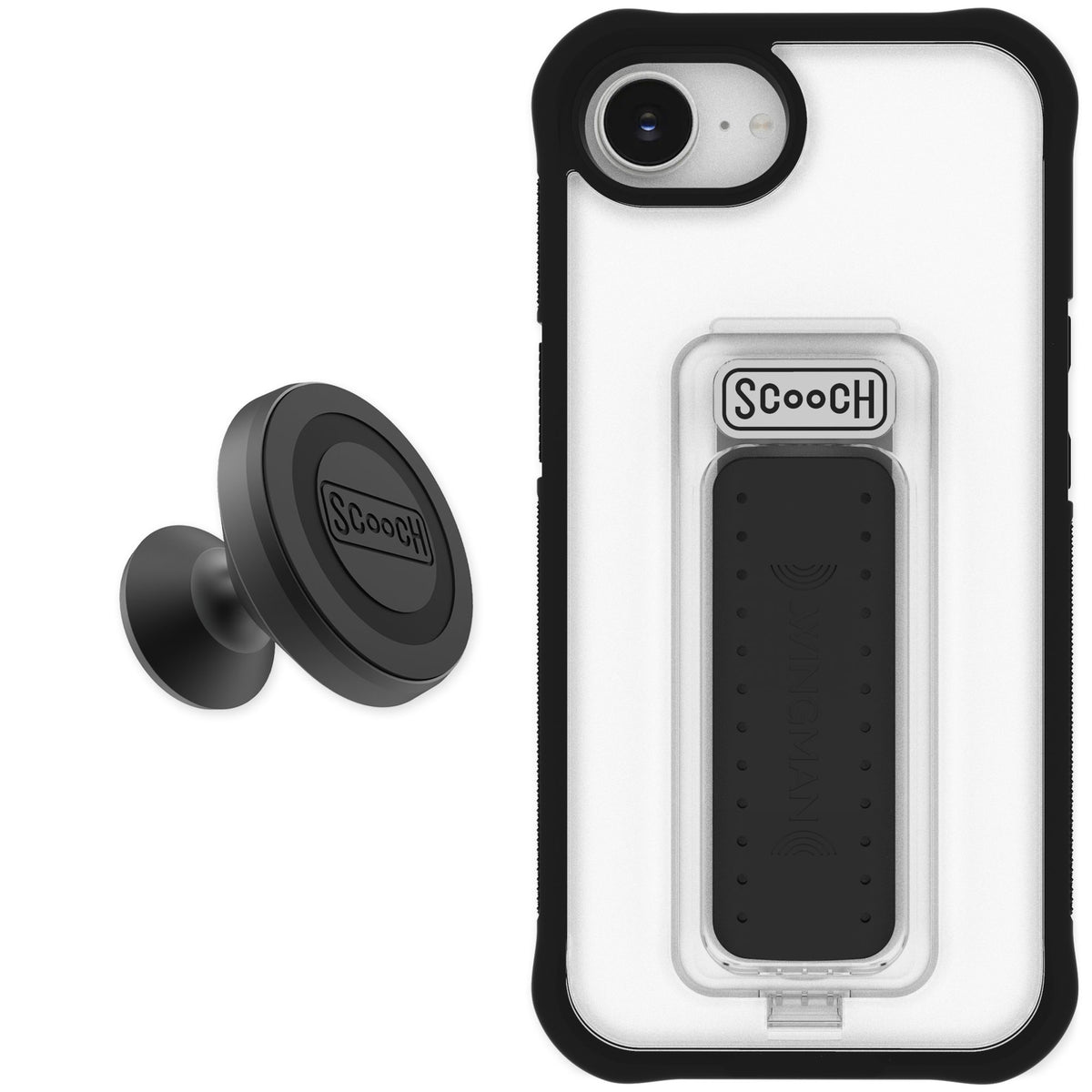 Scooch Wingman Tuxedo Clear for iPhone 17e — Starter Bundle