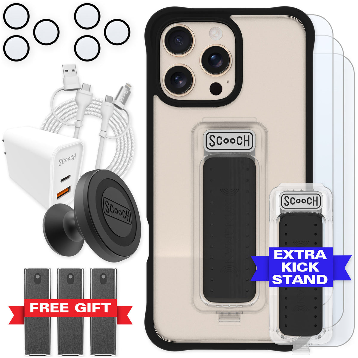 Scooch Wingman Tuxedo Clear for iPhone 16 Pro Max — Ultimate Bundle