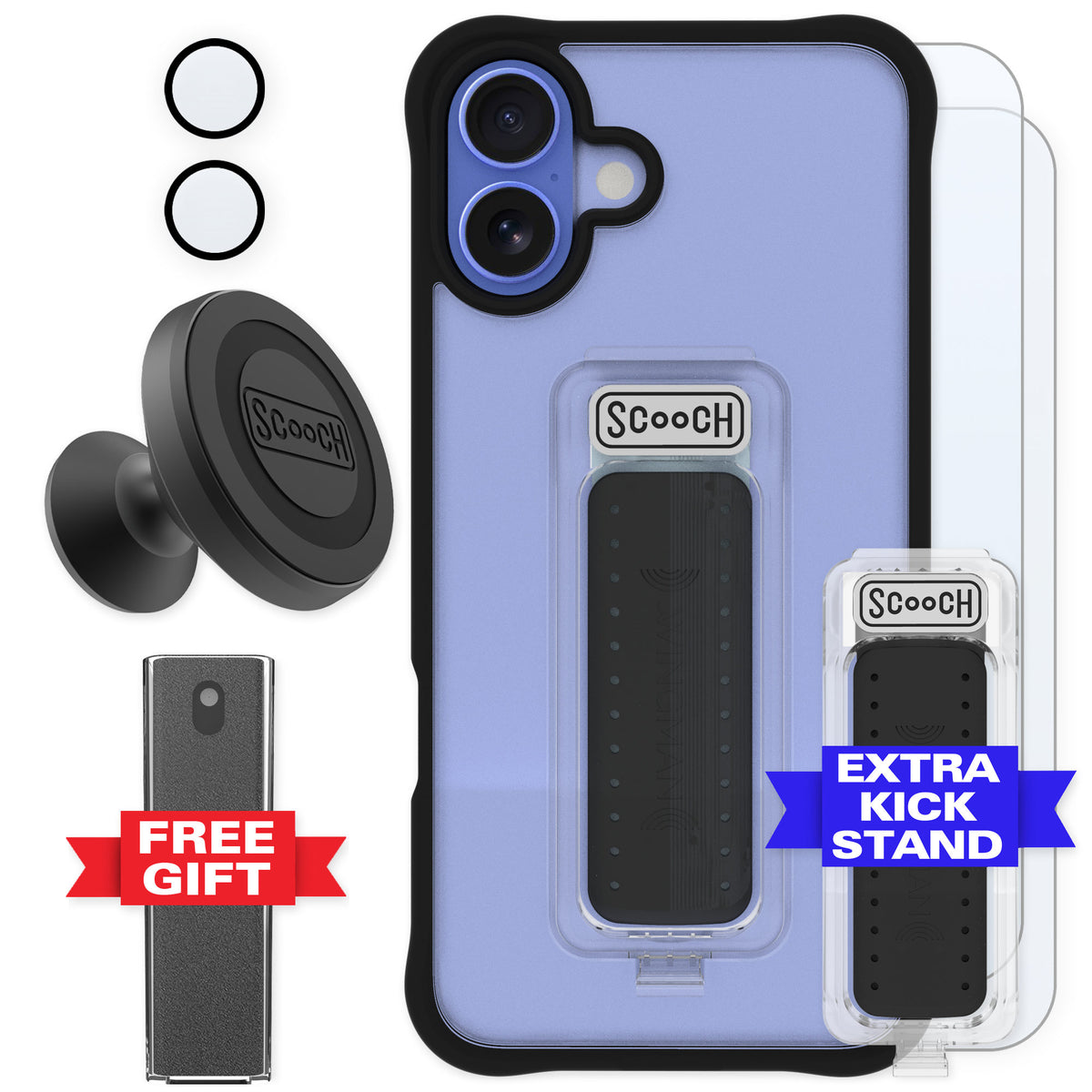 Scooch Wingman Tuxedo Clear for iPhone 16 Plus — Defender Bundle