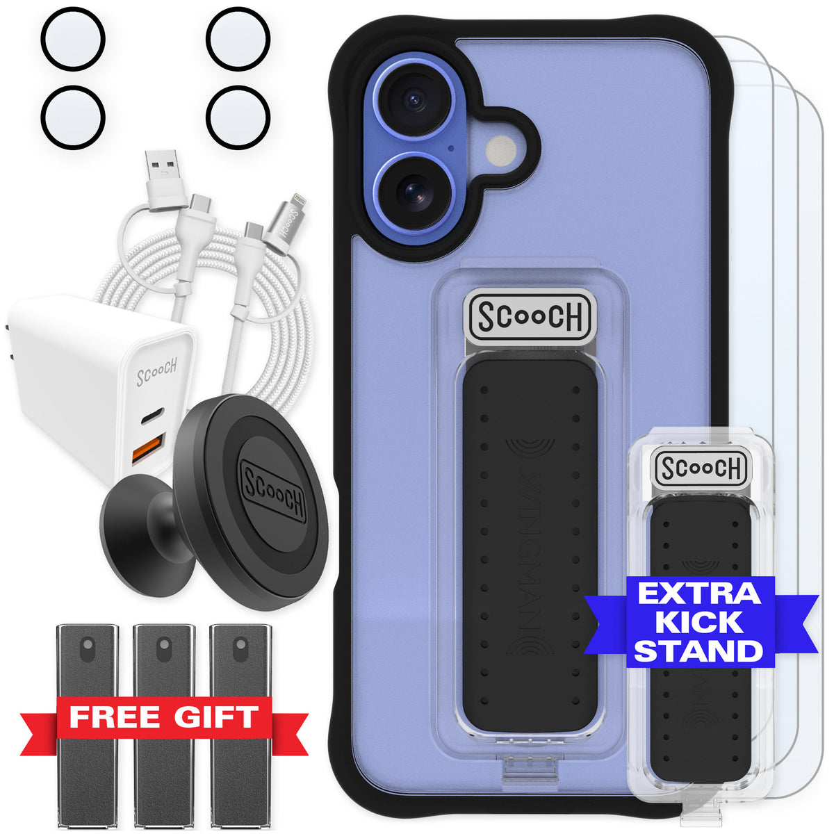 Scooch Wingman Tuxedo Clear for iPhone 16 — Ultimate Bundle