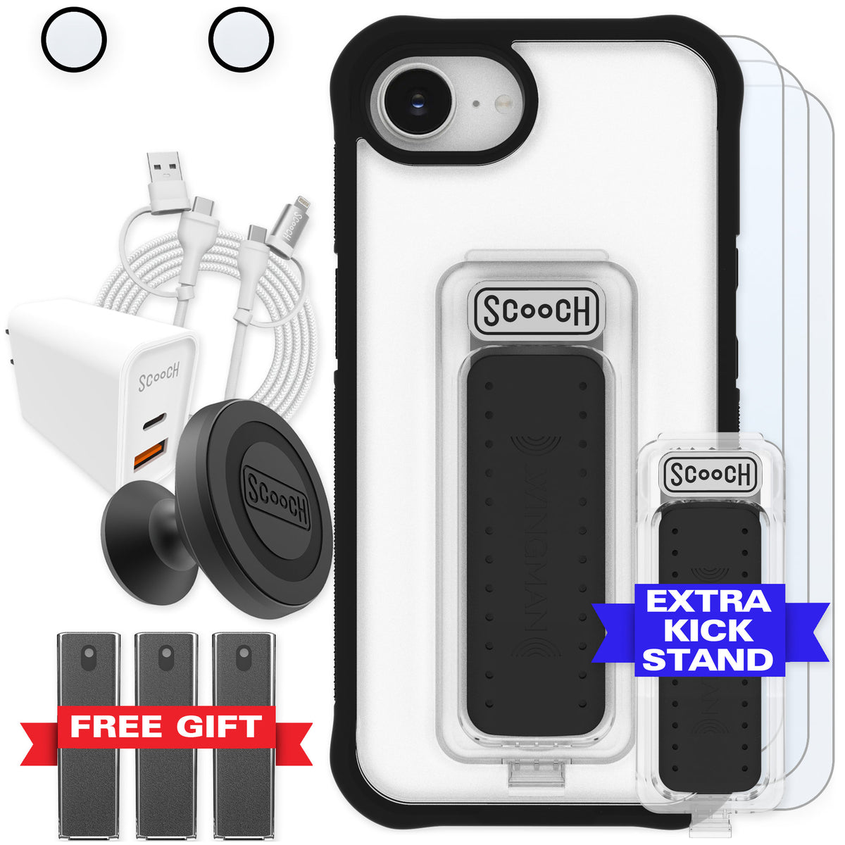 Scooch Wingman Tuxedo Clear for iPhone 16e — Ultimate Bundle