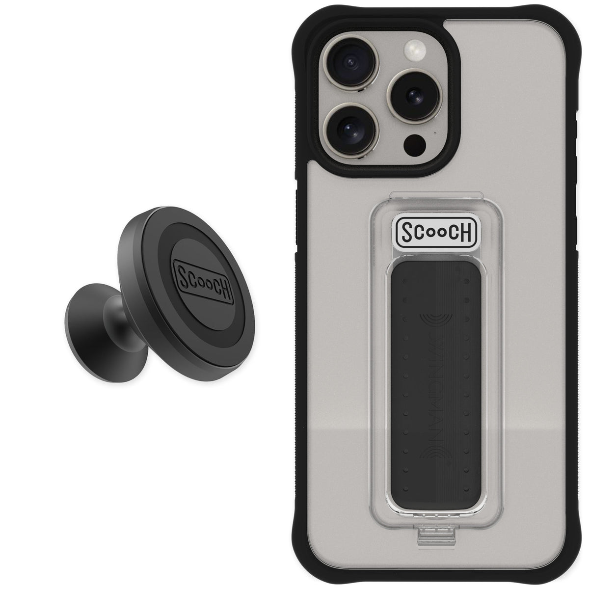 Scooch Wingman Tuxedo Clear for iPhone 15 Pro Max — Starter Bundle