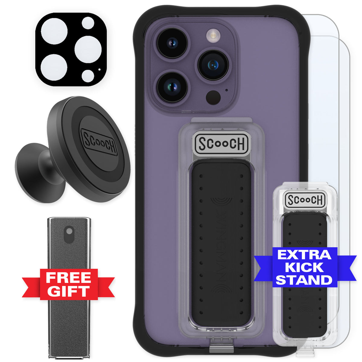Scooch Wingman Tuxedo Clear for iPhone 14 Pro — Defender Bundle