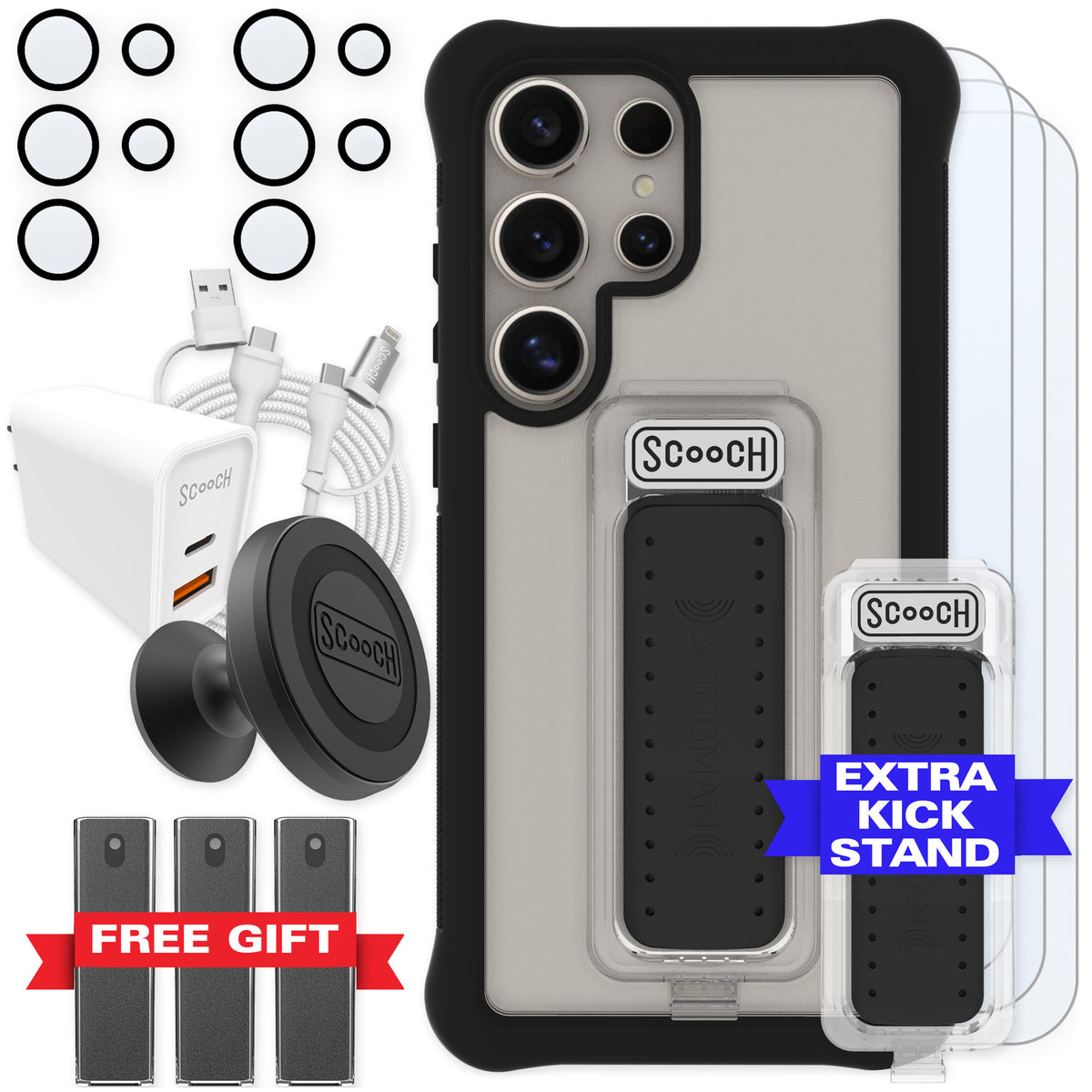 Scooch Wingman Tuxedo Clear for Galaxy S24 Ultra — Ultimate Bundle