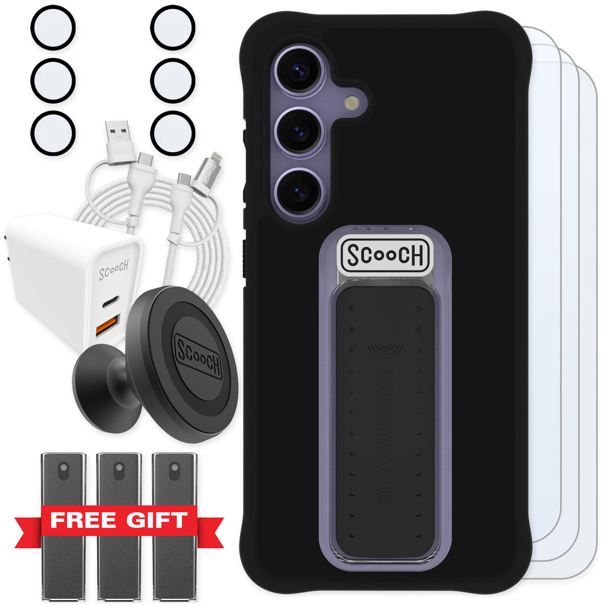 Scooch Wingman Black for Galaxy S25 — Ultimate Bundle