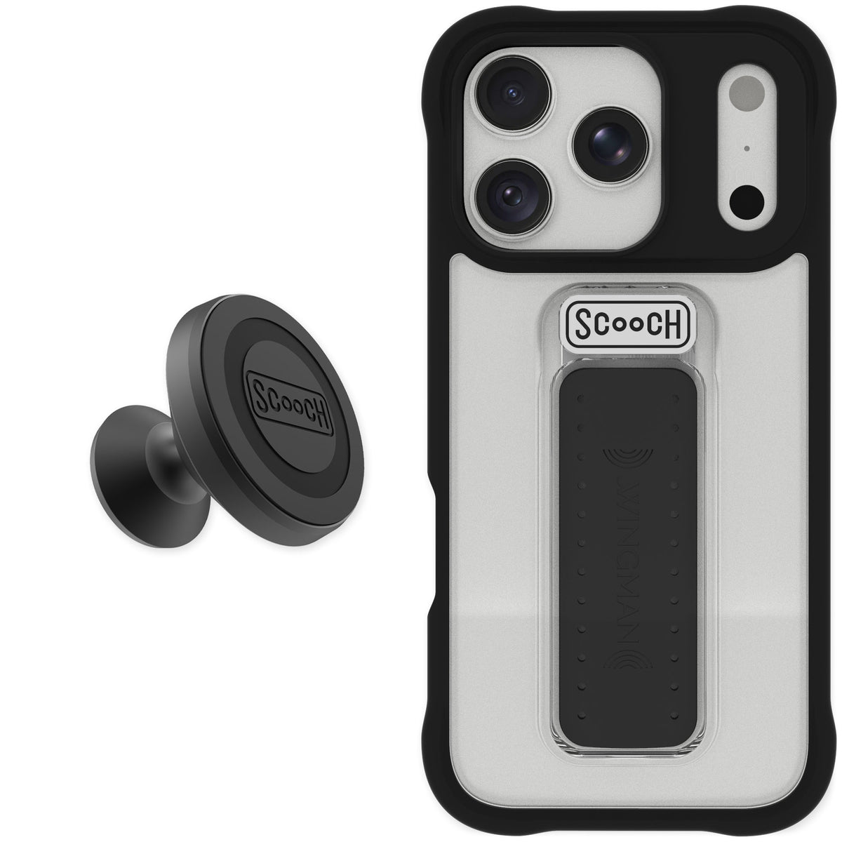 Scooch Wingman Tuxedo Clear for iPhone 17 Pro — Starter Bundle