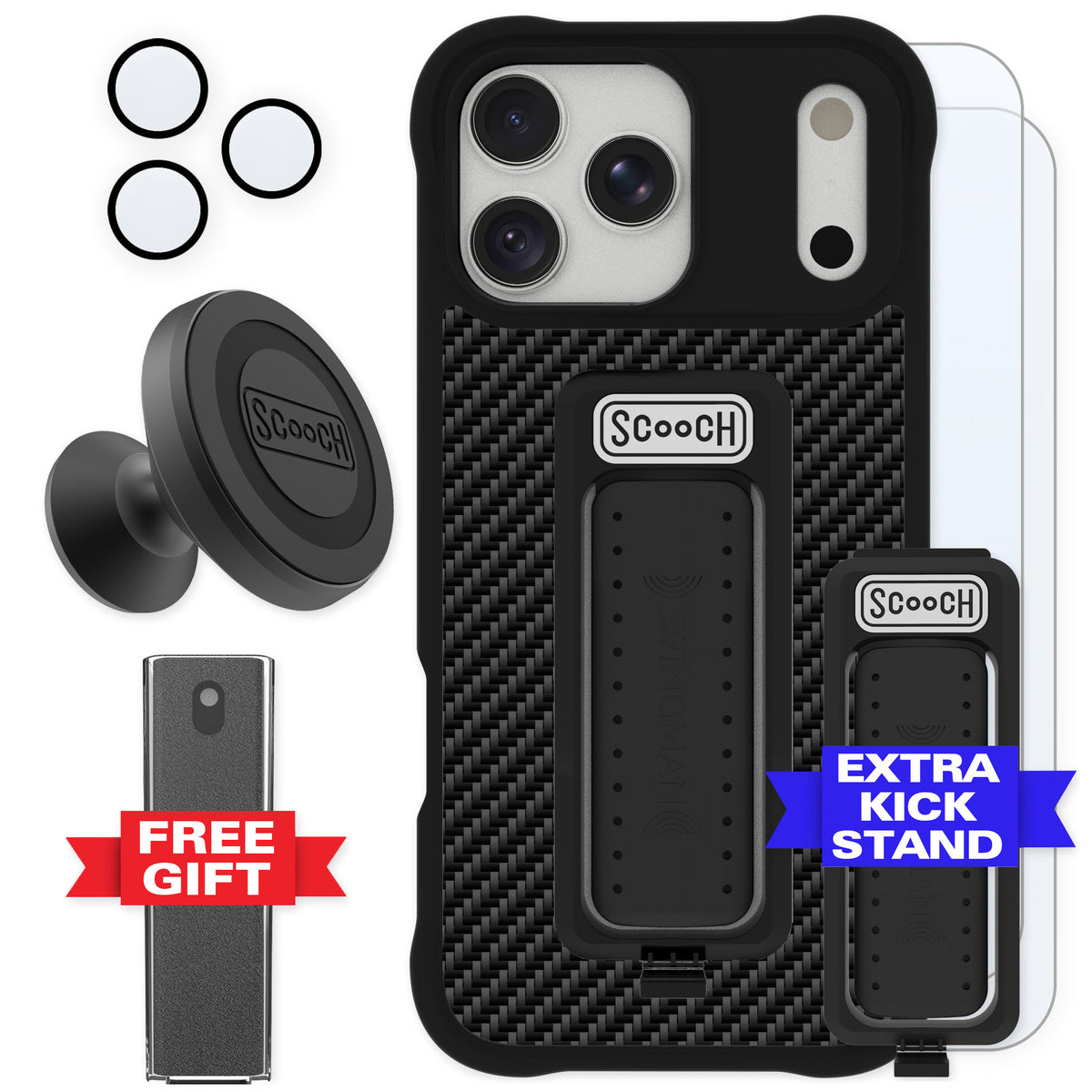 Scooch Wingman Carbon Fiber for iPhone 18 Pro Max — Defender Bundle