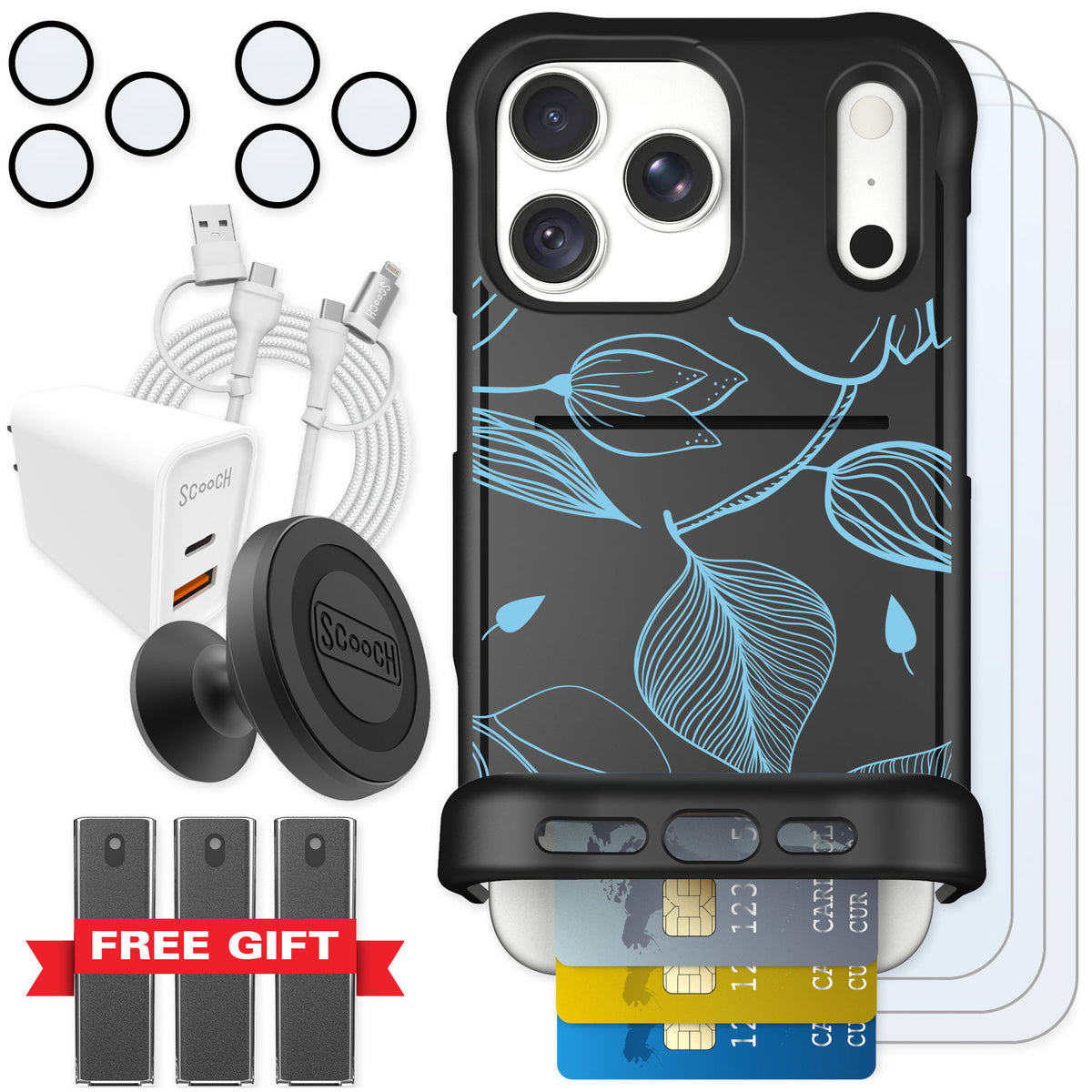 Scooch Wingmate Blue Hibiscus for iPhone 18 Pro Max — Ultimate Bundle