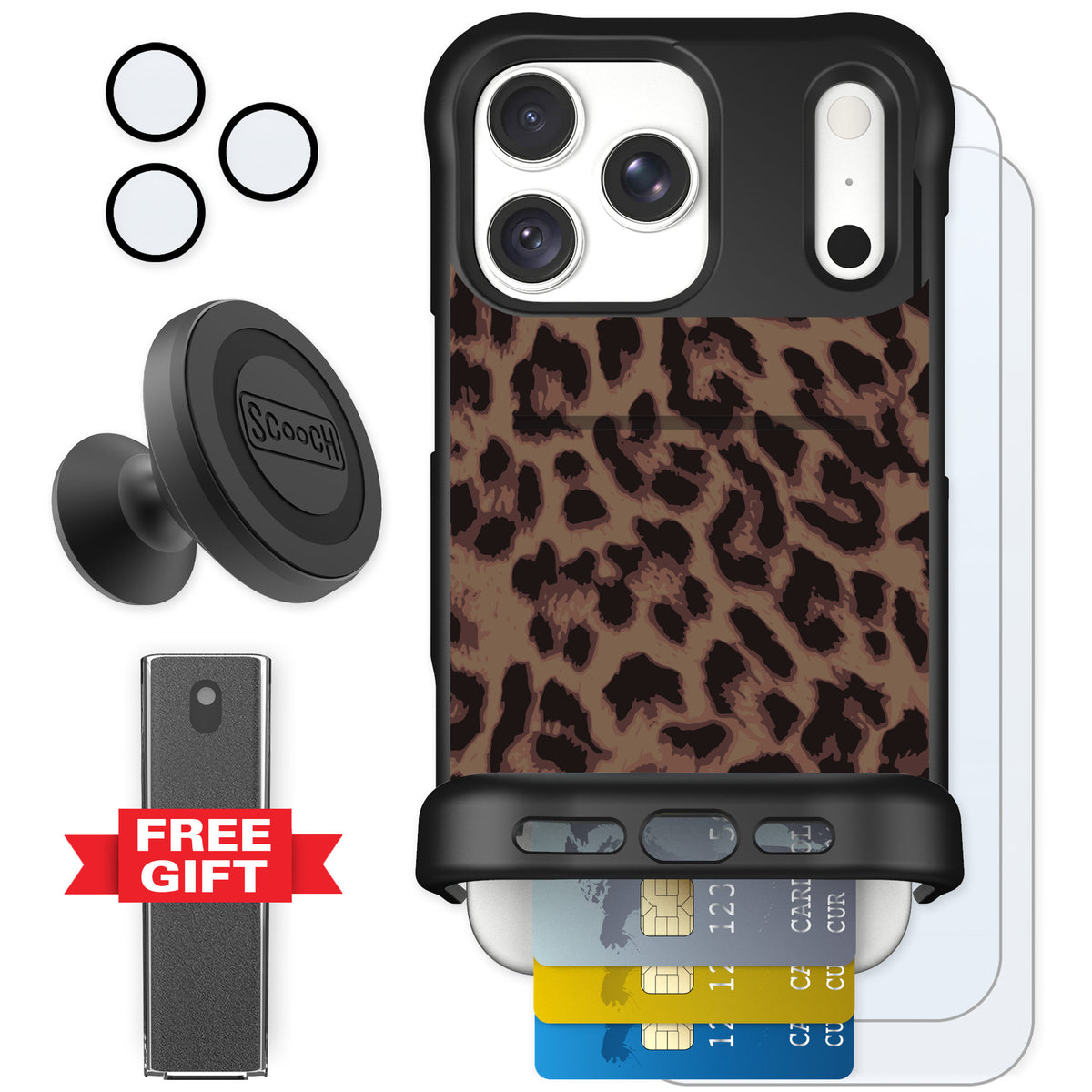 Scooch Wingmate Luxe Leopard for iPhone 18 Pro Max — Defender Bundle