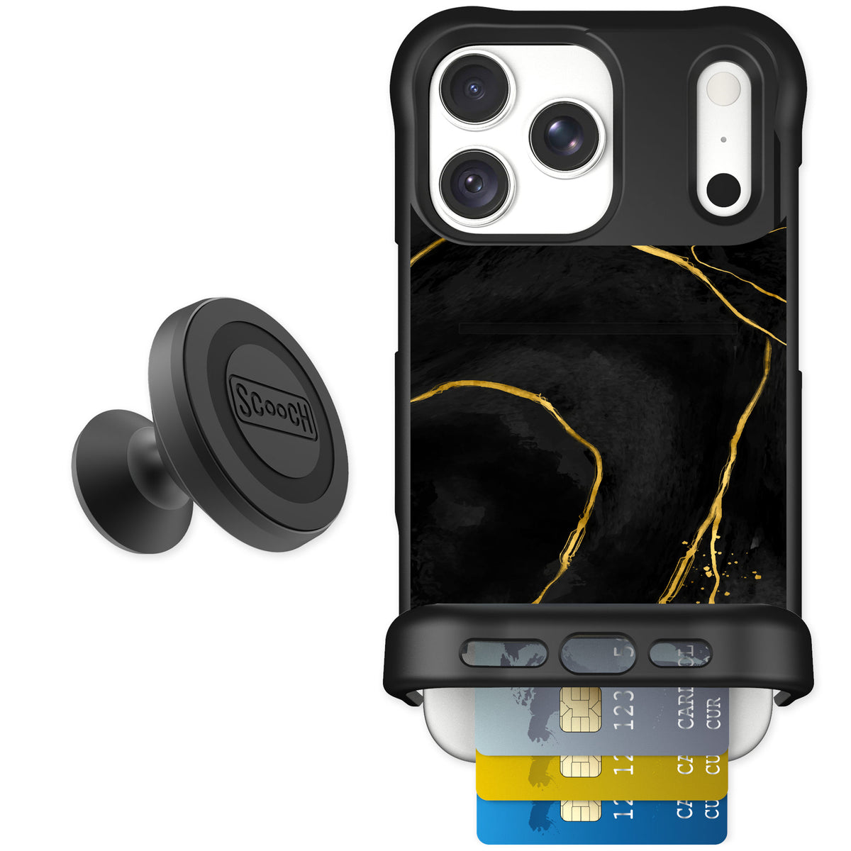 Scooch Wingmate Black Marble for iPhone 18 Pro Max — Starter Bundle