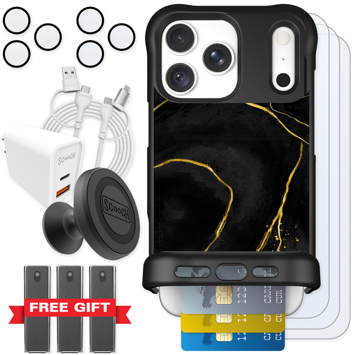 Scooch Wingmate Black Marble for iPhone 18 Pro Max — Ultimate Bundle