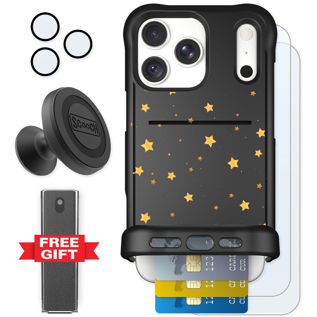Scooch Wingmate Gold Stars for iPhone 18 Pro Max β Defender Bundle