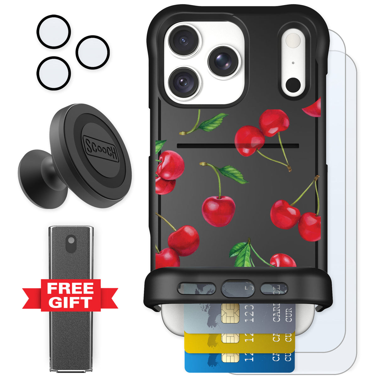 Scooch Wingmate Very Cherry for iPhone 18 Pro Max — Defender Bundle