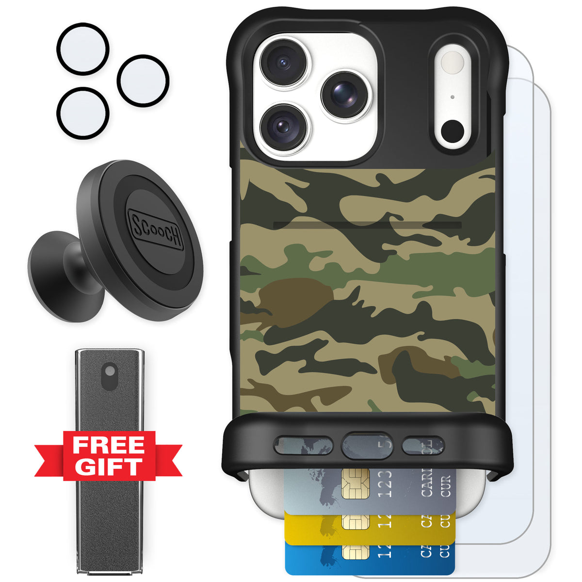 Scooch Wingmate Classic Camo for iPhone 18 Pro Max — Defender Bundle