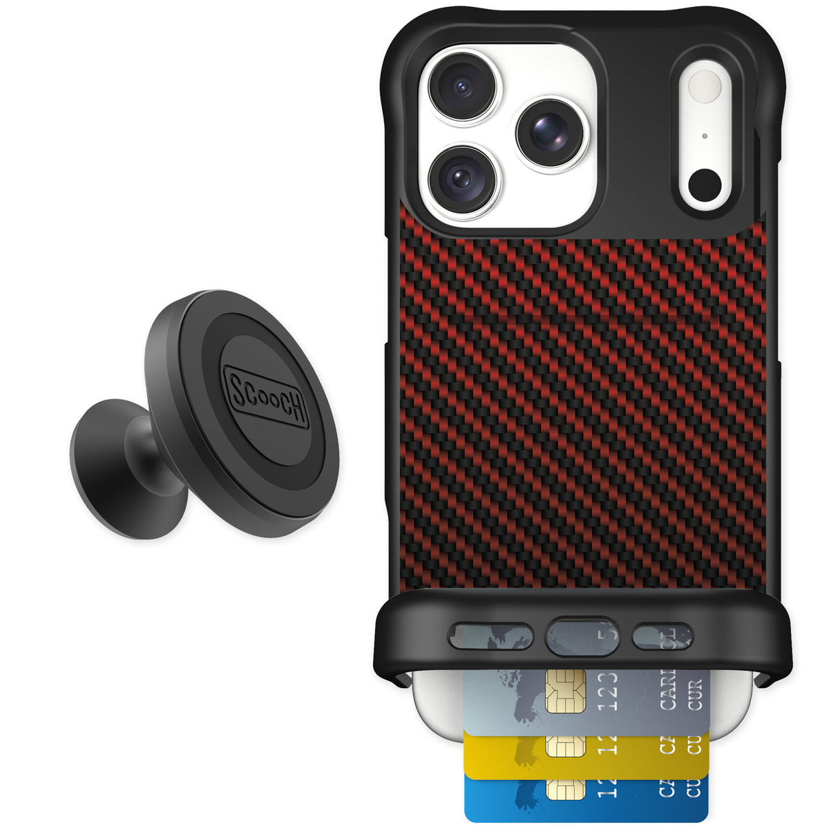 Scooch Wingmate Red Carbon Fiber for iPhone 18 Pro Max β Starter Bundle