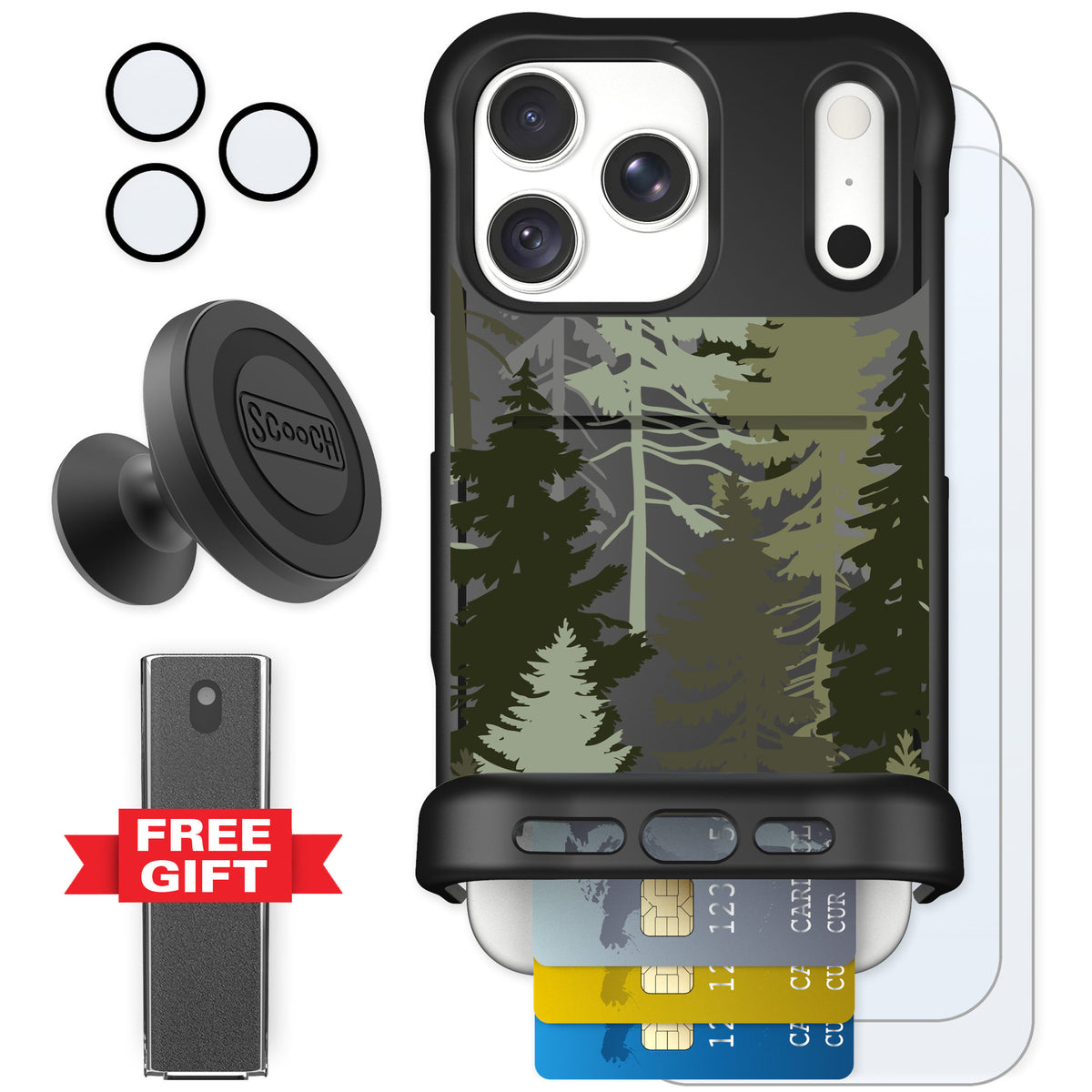 Scooch Wingmate Hidden Pines for iPhone 18 Pro Max — Defender Bundle