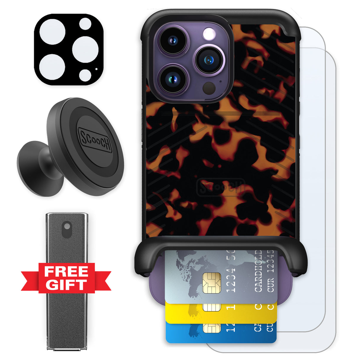 Scooch Wingmate Tortoise Shell for iPhone 14 Pro — Defender Bundle