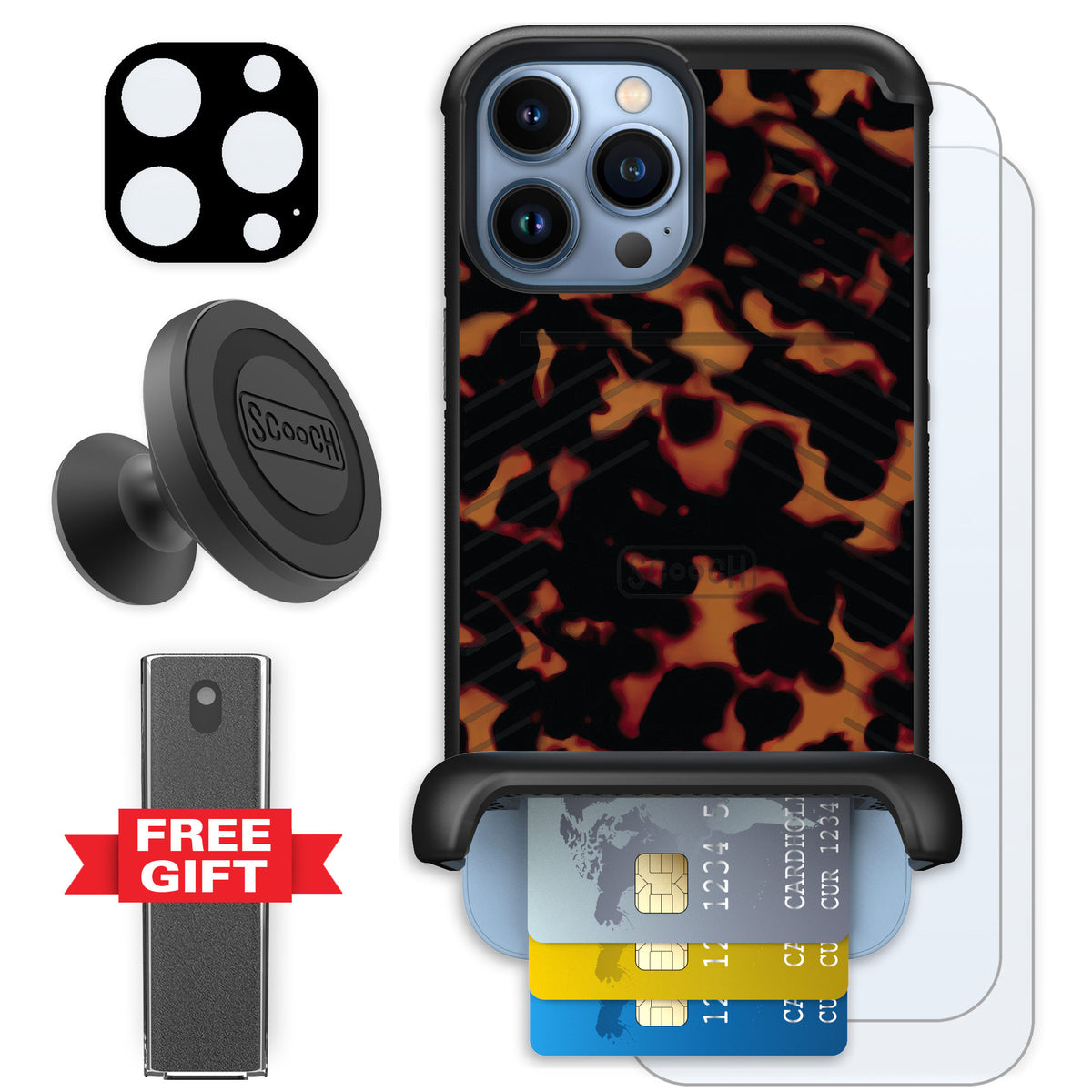 Scooch Wingmate Tortoise Shell for iPhone 13 Pro Max — Defender Bundle