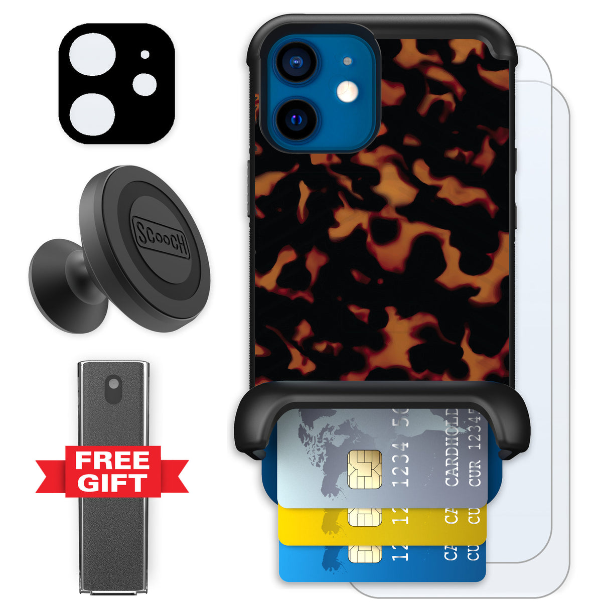 Scooch Wingmate Tortoise Shell for iPhone 12 mini — Defender Bundle