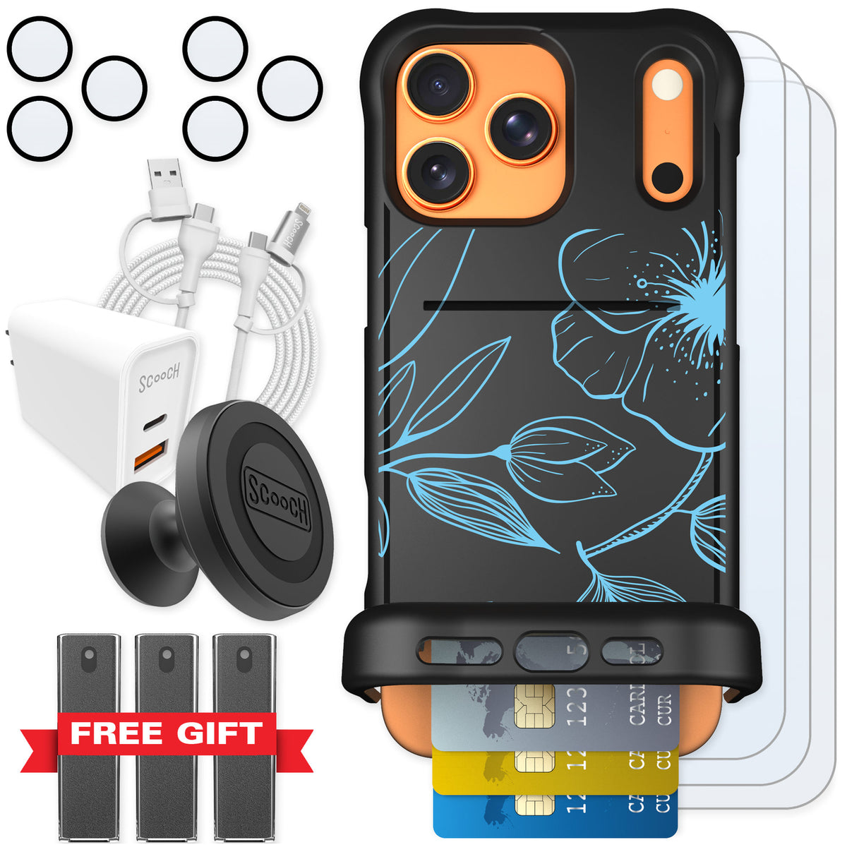Scooch Wingmate Blue Hibiscus for iPhone 17 Pro Max — Ultimate Bundle